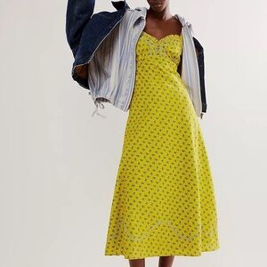 Free People Sweetheart Midi Dress Size in Citronelle Combo Cottagecore
